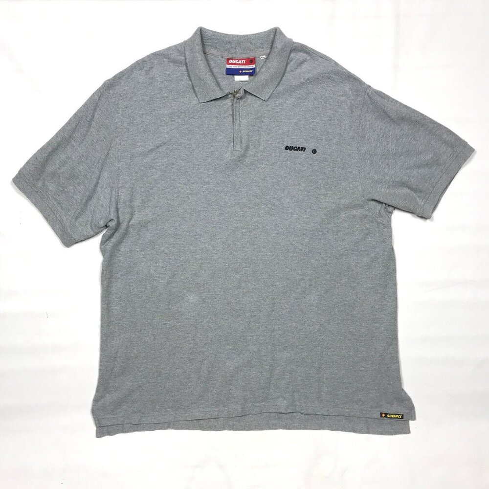 Ducati Motorcycles Shell Advance Gray Embroidered Zip Polo Shirt Mens 2XL XXL